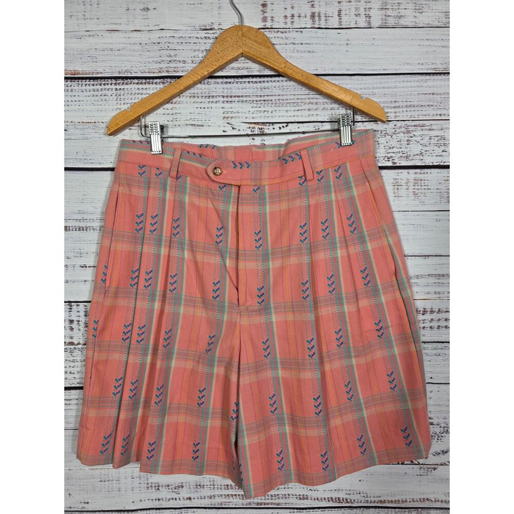 VTG Lady Divots Plaid Golf Short High Waist Pleated Women's 14 Preppy 80s